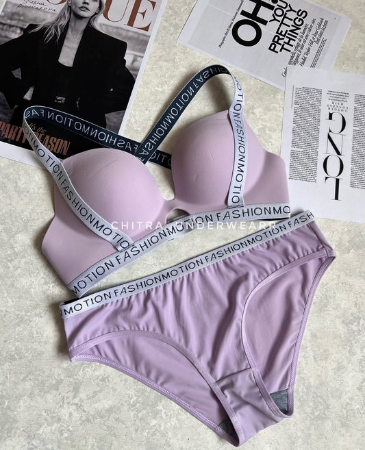 2pcs Women's Non-Underwire Letter Strap Bra and Panty set - My Store