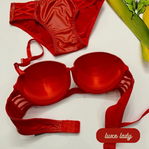 FAUX LEATHER HALF CUP BRA SET With Removeable Strap - My Store