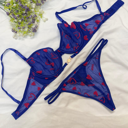 Tulip Net Love Print in Velvet Bra Set