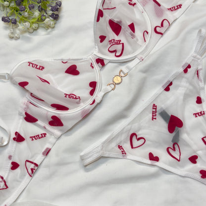 Tulip Net Love Print in Velvet Bra Set