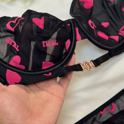Tulip Net Love Print in Velvet Bra Set