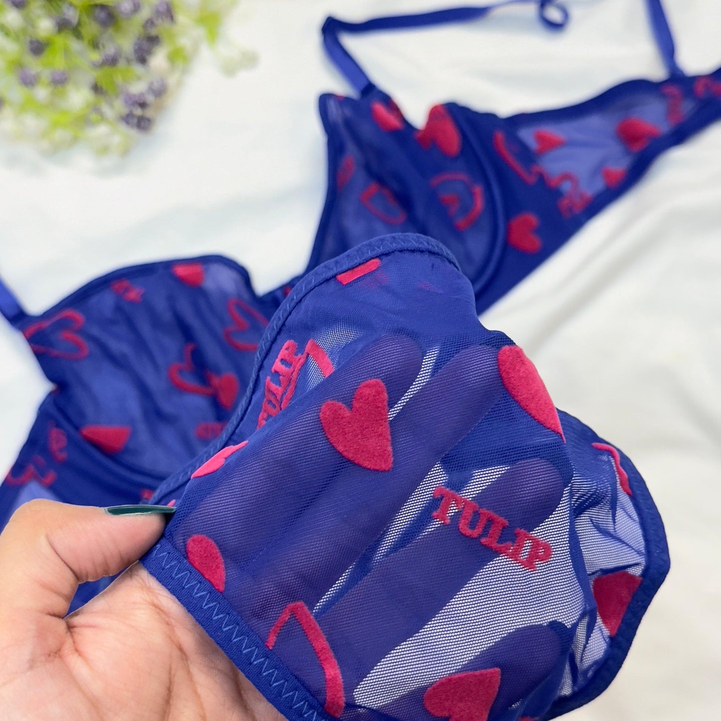 Tulip Net Love Print in Velvet Bra Set