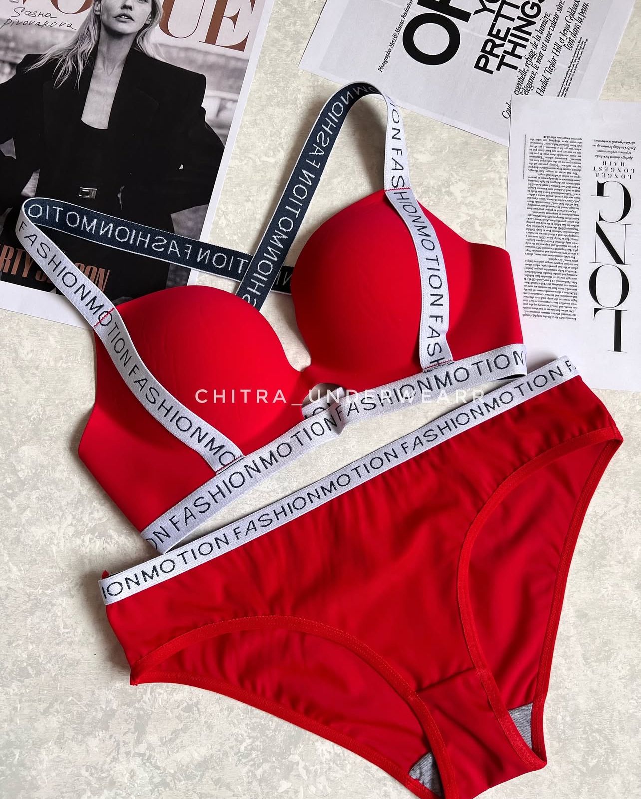 2pcs Women's Non-Underwire Letter Strap Bra and Panty set - My Store