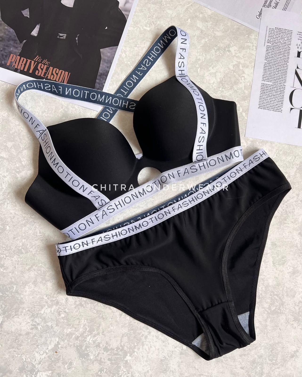 2pcs Women's Non-Underwire Letter Strap Bra and Panty set - My Store
