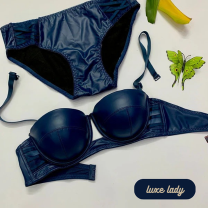 FAUX LEATHER HALF CUP BRA SET With Removeable Strap - My Store